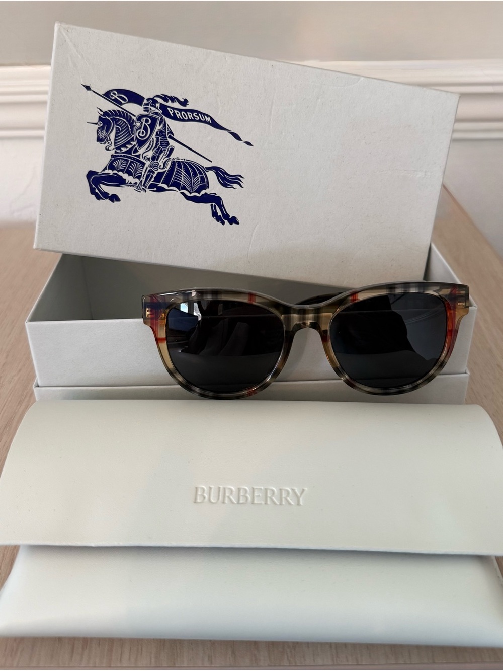 Burberry Women’s Check Round Sunglasses with Black Lenses